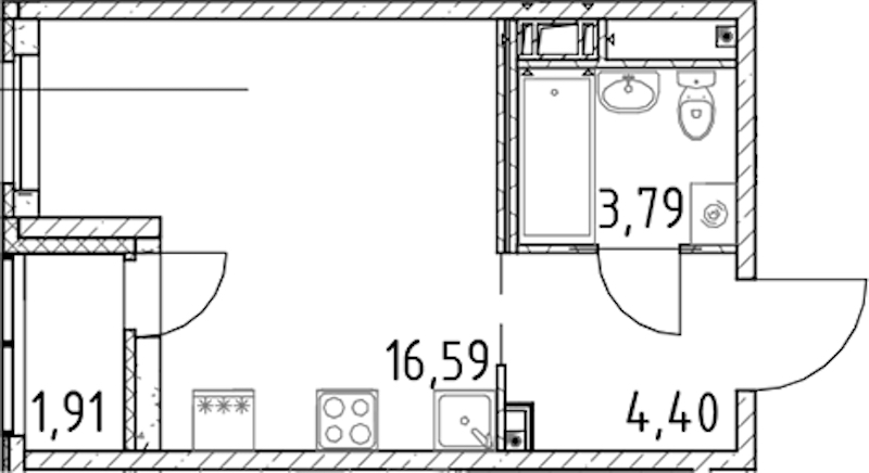Квартира студия 24.78 м², 5/17 эт., ЖК «Город Первых»